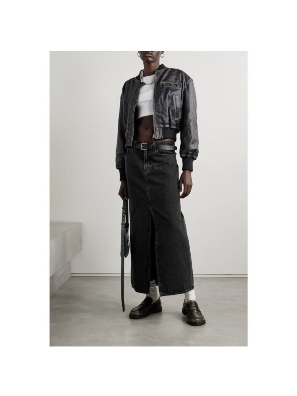 Agolde Leif Maxi Skirt Denim Front Slit Black Size 27 - Picture 10 of 10